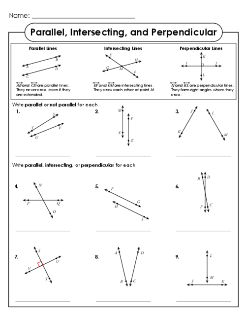 Parallel, Intersecting, And Perpendicular Lines