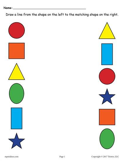 6 Free Shapes Matching Worksheets