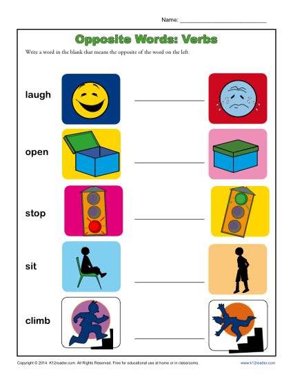 Kindergarten Antonym Worksheet