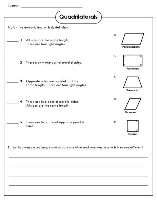 Image Result For Quadrilateral Worksheet For 3rd Grade