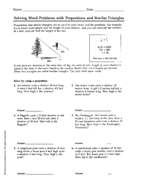 Right Triangle Trig Word Problems Worksheet