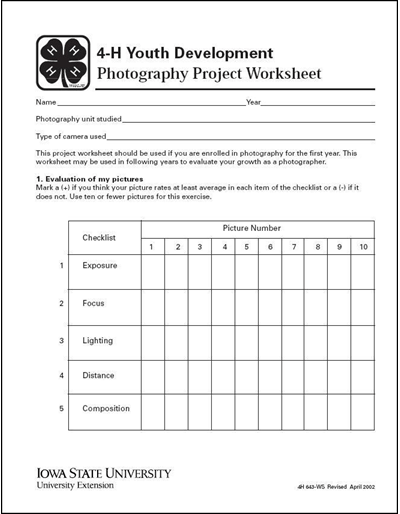 Photography Project Worksheet  4