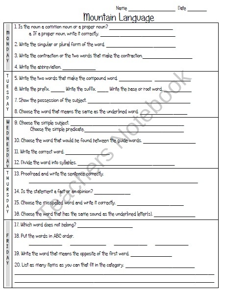 5th Grade Mountain Language Worksheet Product From 3rd