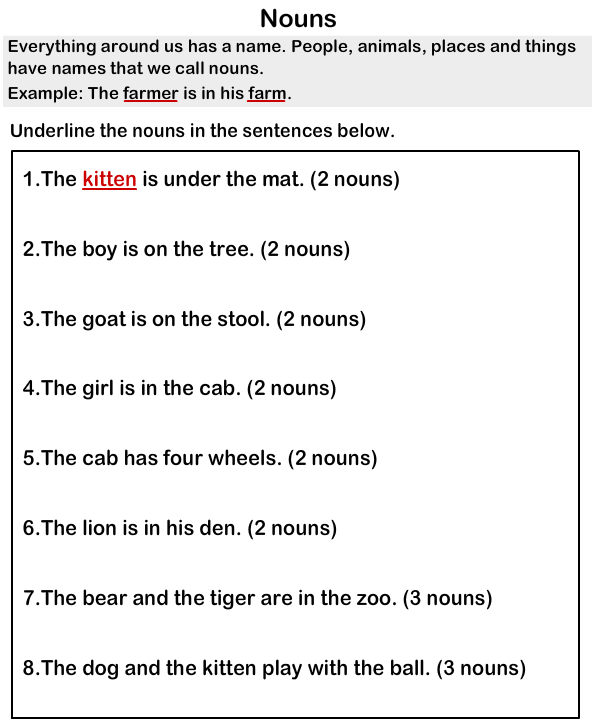 Nouns Worksheets