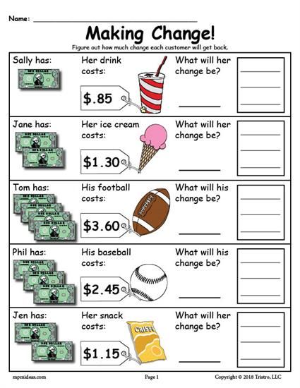 Free Printable Making Change Money Worksheets