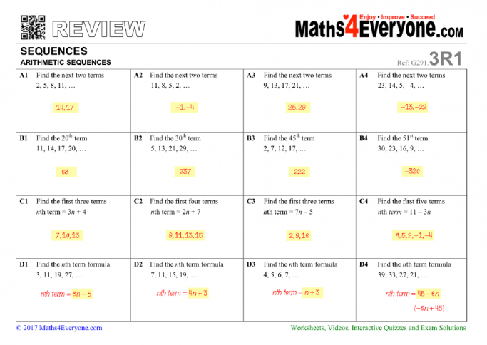 Arithmetic Sequences Worksheets For Ks3 And Ks4 Maths