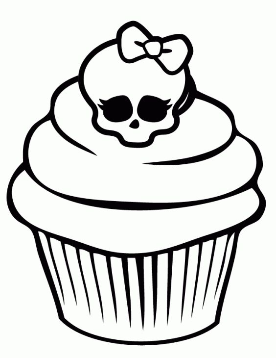 Monster High Cupcake With Chic Skull On Top Coloring Page