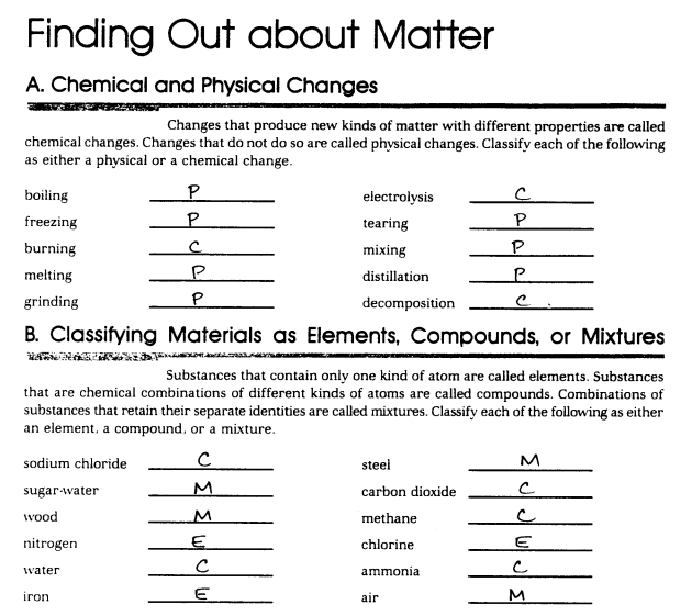 Pure Substance And Mixture Worksheets Pure Substance And Mixture Worksheets