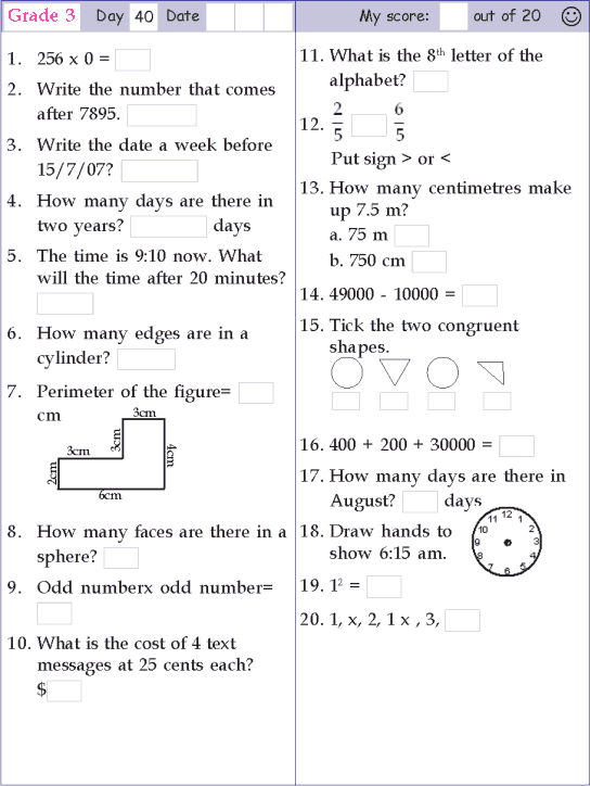 Worksheets On Mental Maths For Grade 3
