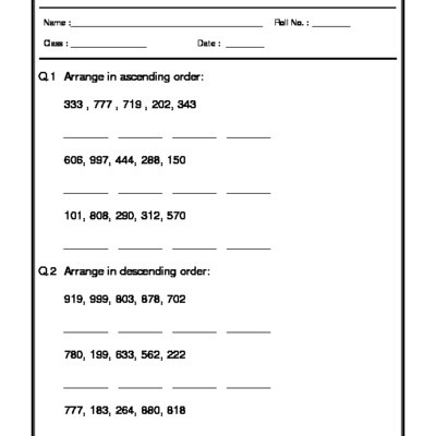 a2zworksheets worksheets of ascending and descending order