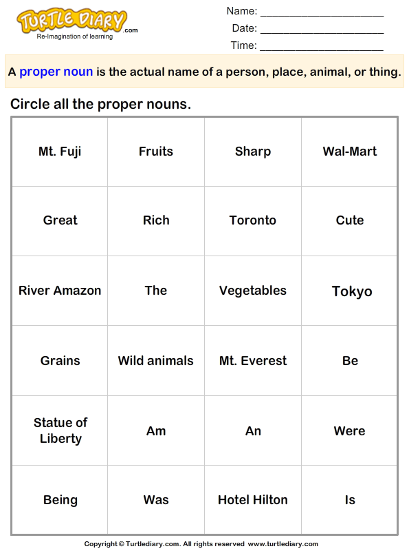 Circle The Proper Nouns