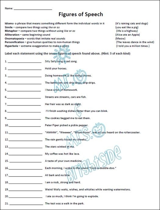 Figurative Language Practice Worksheet