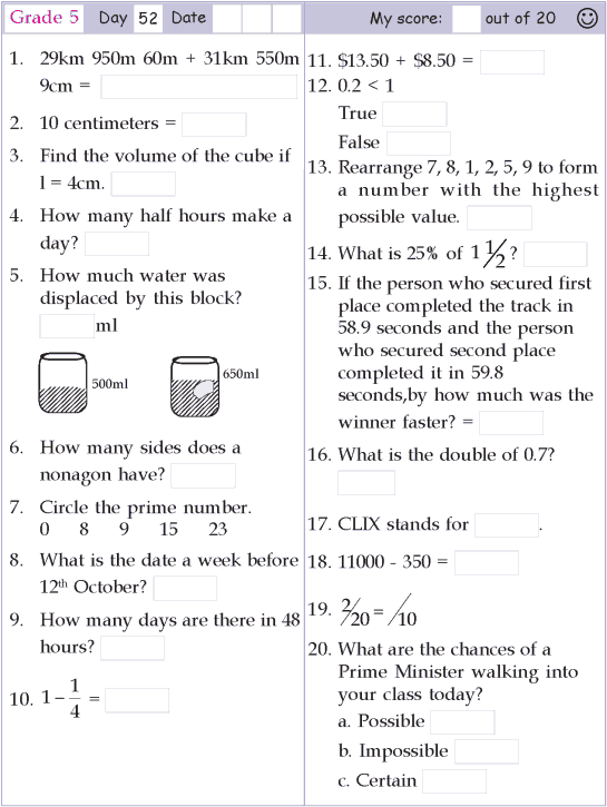 Mental Math Grade 5 Day 52