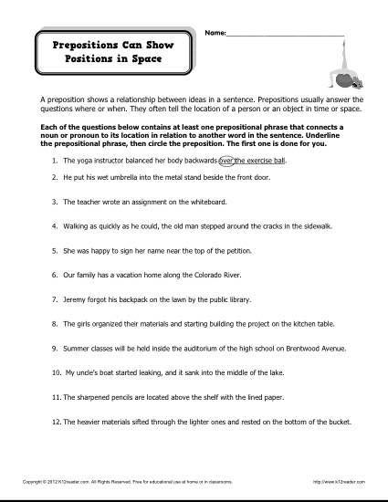 Preposition Worksheet