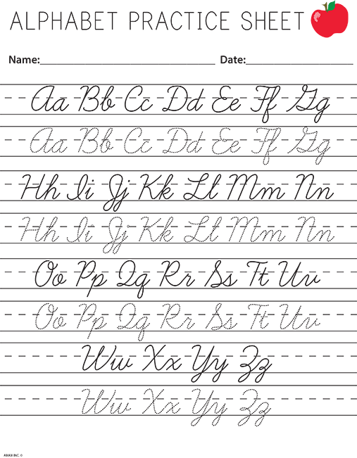 Calligraphy Handwriting Alphabet Worksheets
