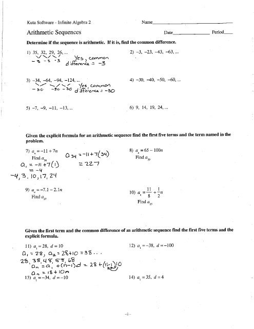 Arithmetic Sequences And Series Worksheet Notes | Free Worksheets Samples