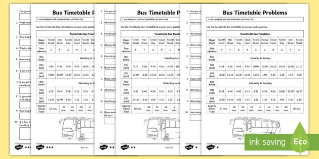 Reading A Bus Timetable Differentiated Worksheet   Worksheets