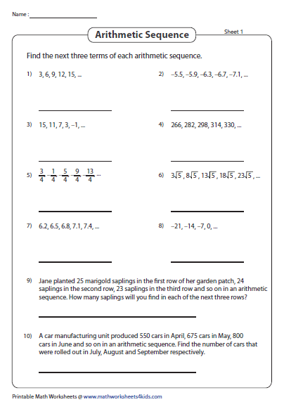 Arithmetic Sequence  Find The Next Three Terms