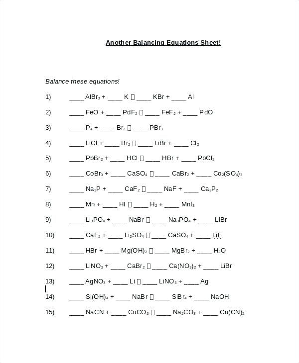 Balancing Chemical Equations Practice Worksheet Answer Key