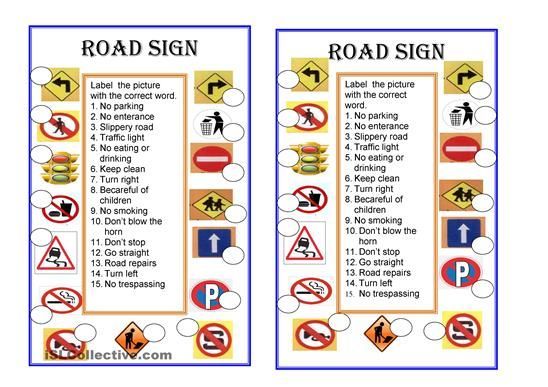 Road Signs Worksheet