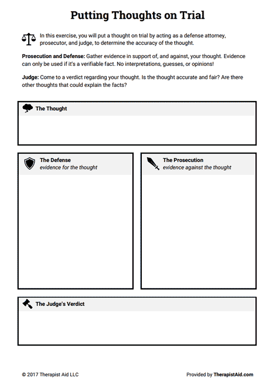Cognitive Restructuring  Thoughts On Trial (worksheet