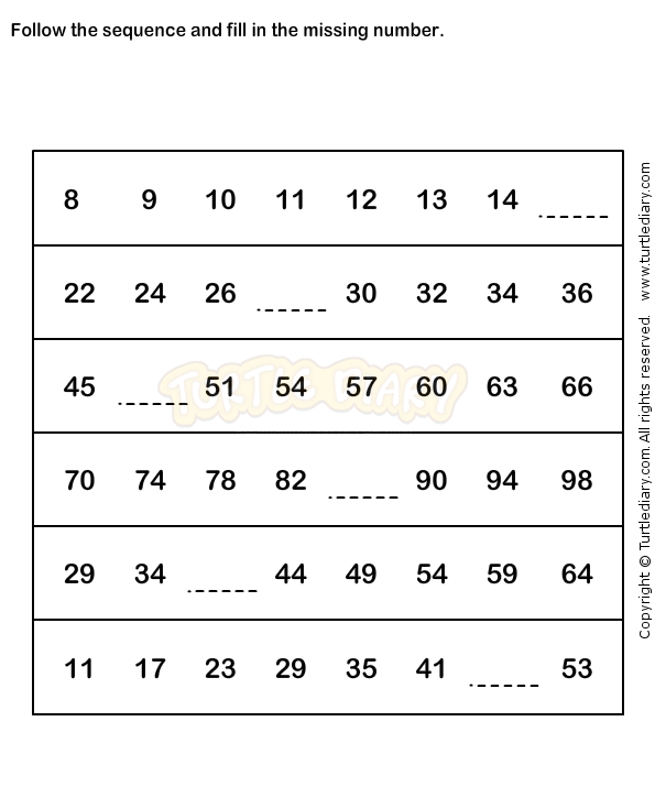 Number Sequence Worksheet 1