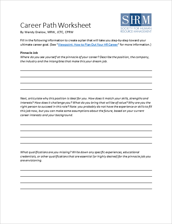 Career Goals Worksheets