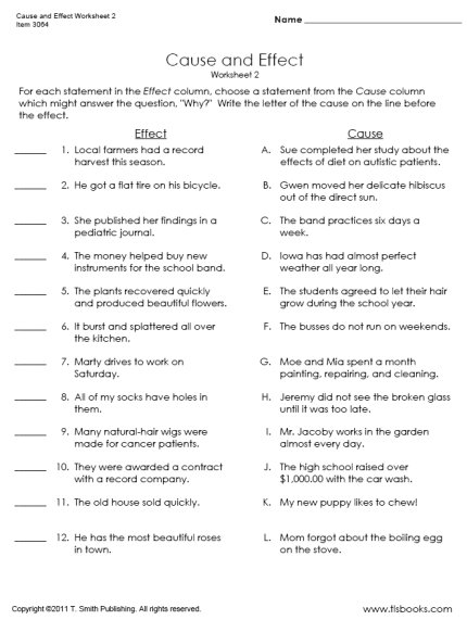 Cause And Effect Worksheets For Middle School
