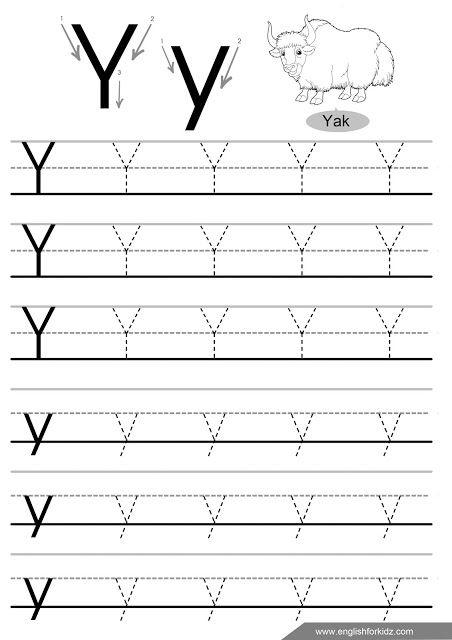 Letter Y Tracing Worksheet, Preschool Esl Worksheets