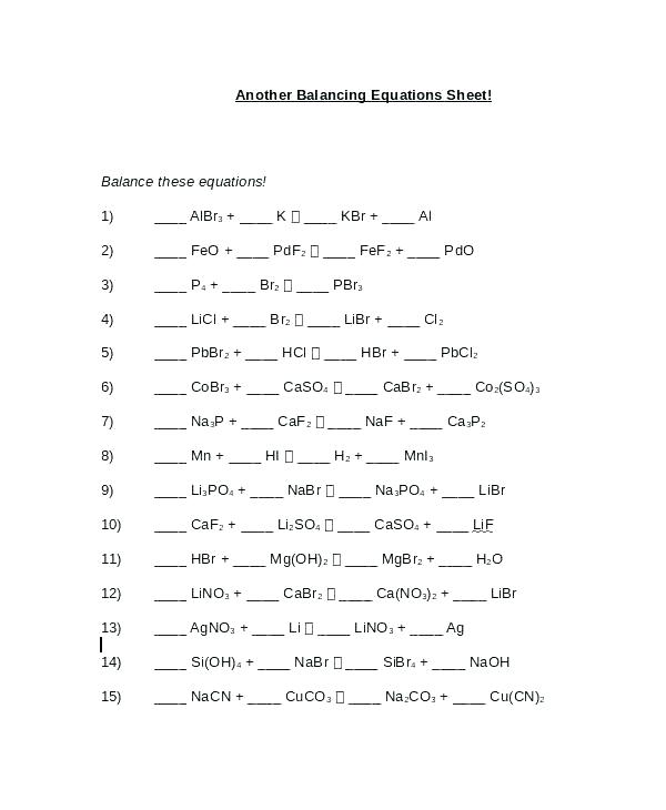Balancing Equations Practice Problems Answer Key â Hedonia Co