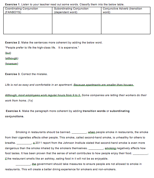 Academic Writing  Conjunctions And Conjunctive Adverbs Worksheet