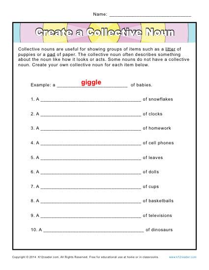 Collective Noun Worksheets