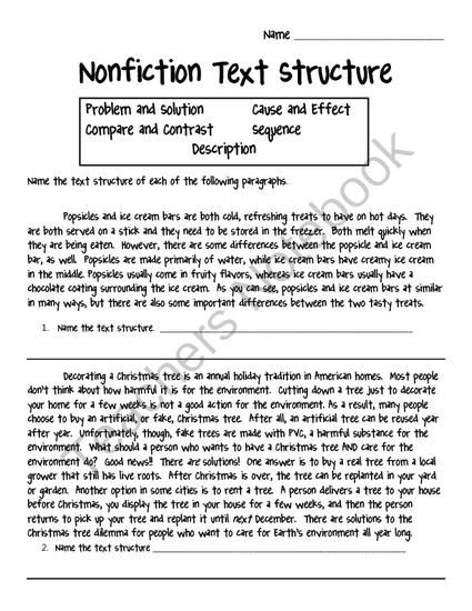 Nonfiction Text Structure Worksheet From Crafting Connections With ...