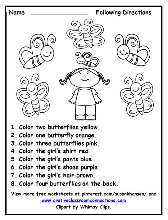 Free Following Directions Worksheet With Color Words Provides A