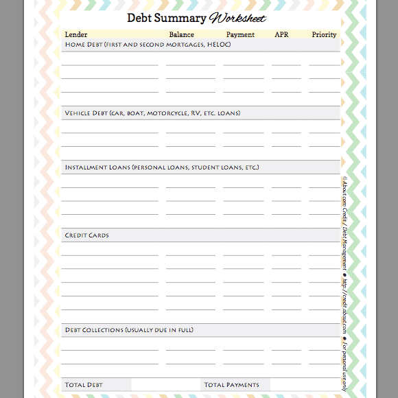 Free Debt Summary Worksheet