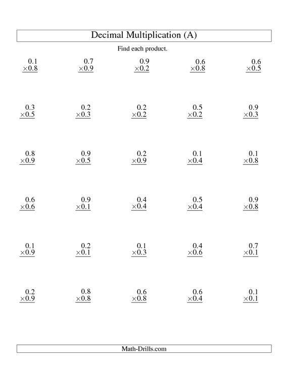 5th Grade Math Worksheets Multiplying Decimals