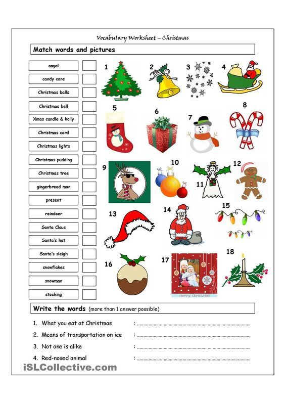 Christmas Vocabulary Worksheets For Elementary Students