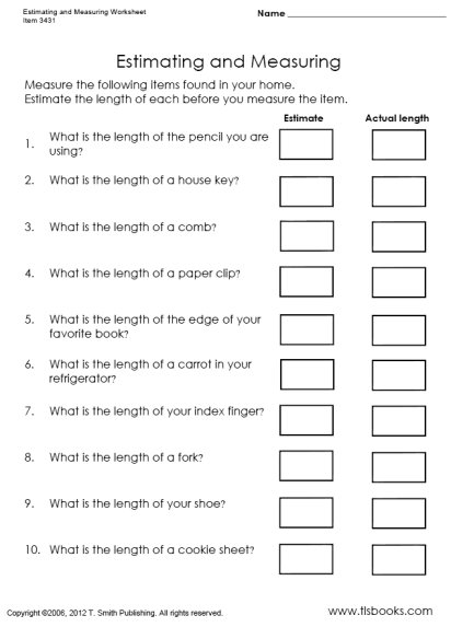Estimating And Measuring Worksheet