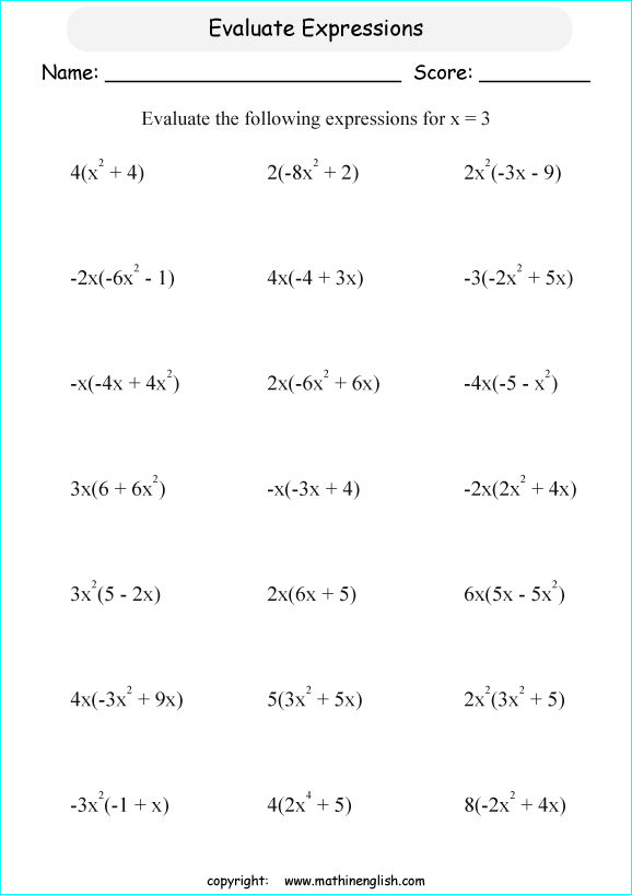 Evaluate These Expressions By Using The Given Variable And Use The
