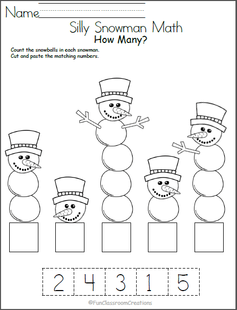 Silly Snowman Math Numbers Worksheet