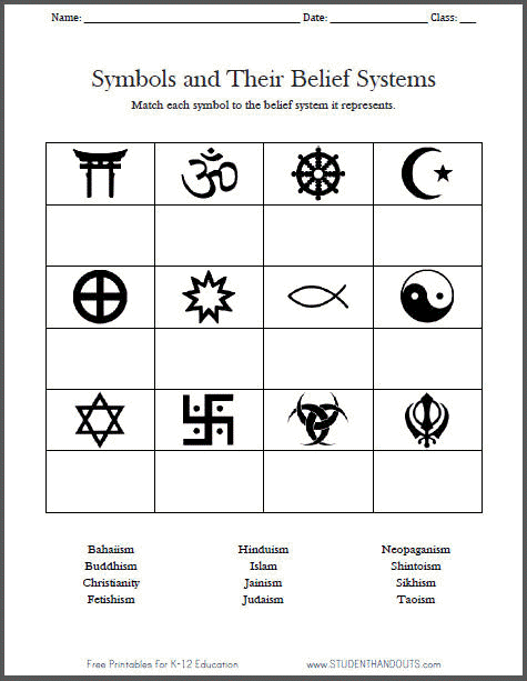 Religious Symbols Matching Worksheet