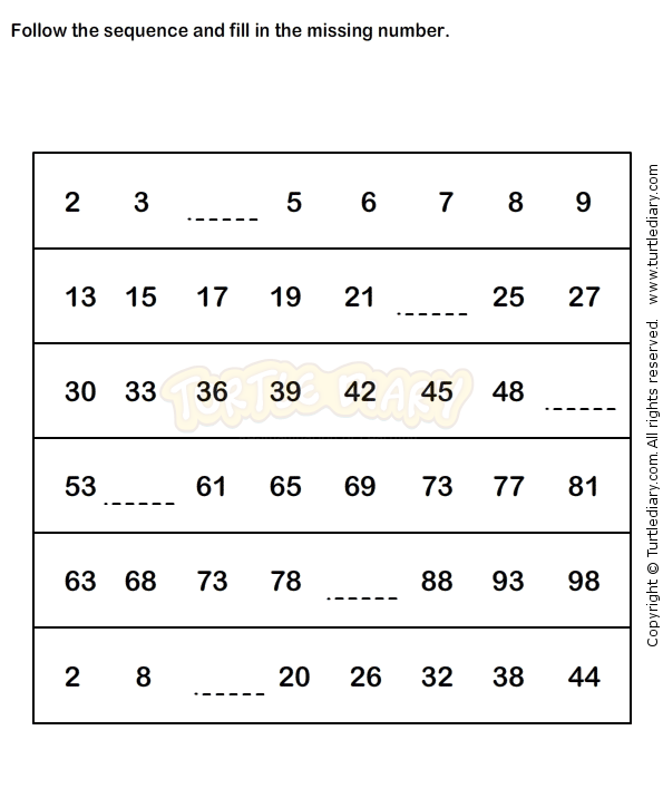 Number Sequence Worksheet 2