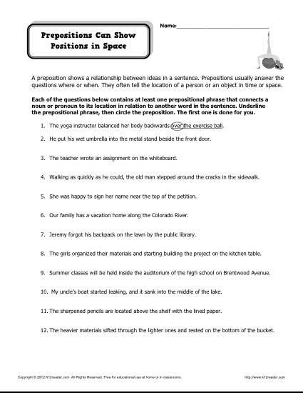 Preposition Worksheet