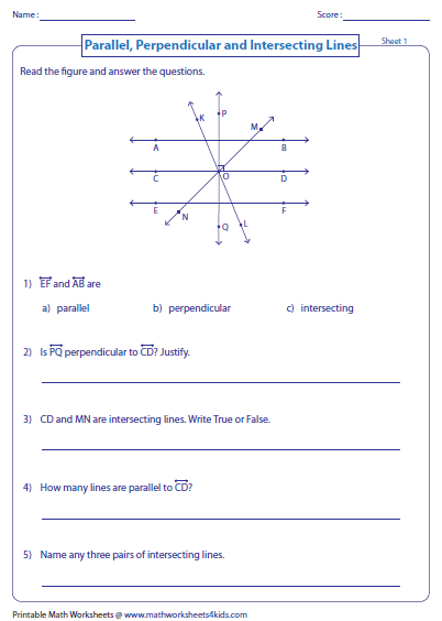 Parallel, Perpendicular And Intersecting Lines Worksheets