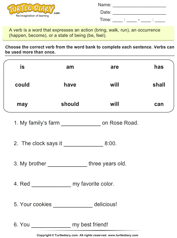 Fill In The Blanks With Is Am Or Are Worksheet