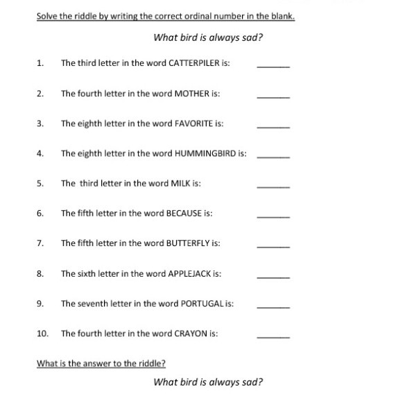 First Grade Ordinal Numbers Worksheet 06 â One Page Worksheets