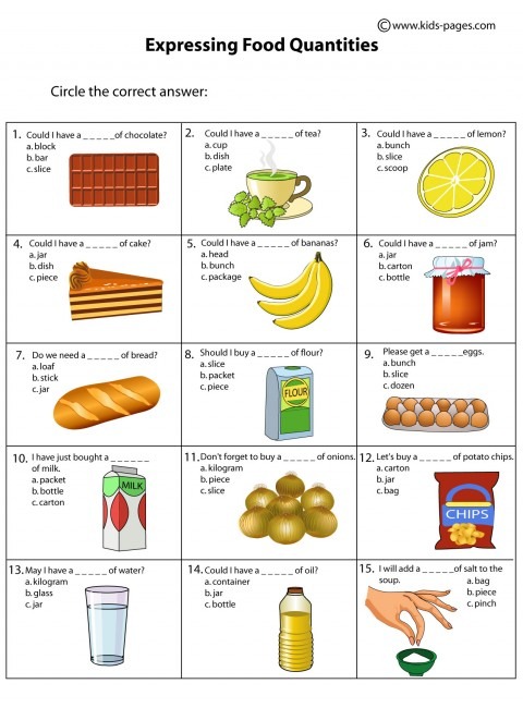 Food Quantities Worksheet