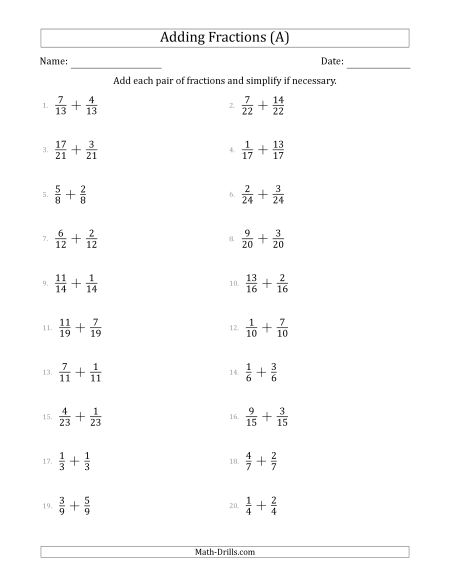 Fractions Worksheets