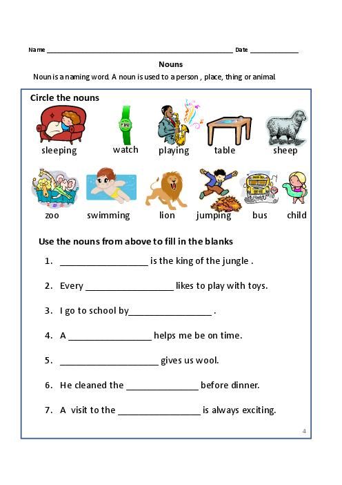 Free Noun Worksheets Nouns Exercises For First Grade Mon Proper