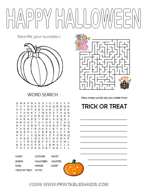 Free Printable Halloween Activity Worksheets